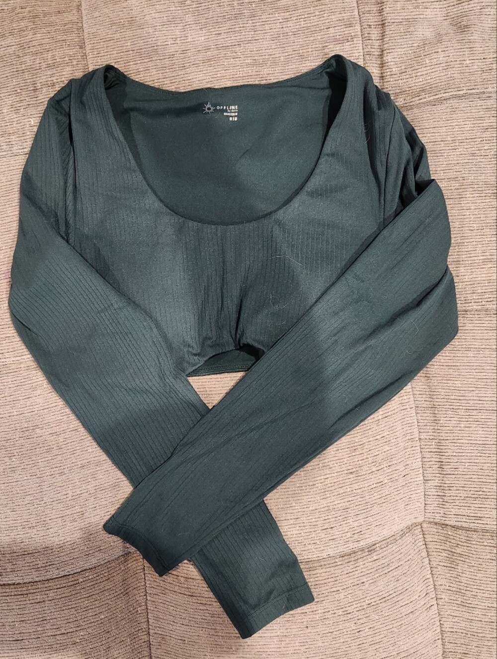 Aerie Long Sleeve Scoop Neck Crop Top - Dark Green